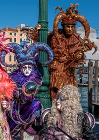 Die Kostümierten des venezianischen Karnevals vor der Madonna della Salute.