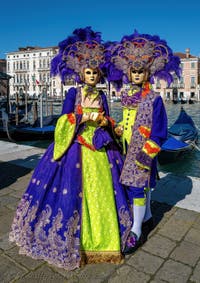 Die Kostümierten des venezianischen Karnevals vor der Madonna della Salute.