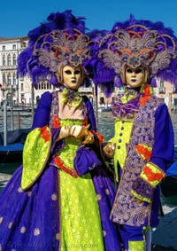 Die Kostümierten des venezianischen Karnevals vor der Madonna della Salute.