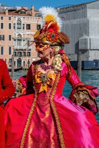 Die Kostümierten des venezianischen Karnevals vor der Madonna della Salute.