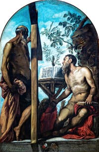 Tintoretto: Der heilige Hieronymus und der heilige Andreas, in den Accademia-Galerien in Venedig, Italien