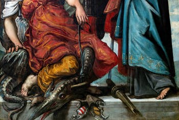 Tintoretto: Der heilige Ludwig, der heilige Georg und die heilige Prinzessin Margareta von Antiochia, in den Accademia-Galerien in Venedig, Italien