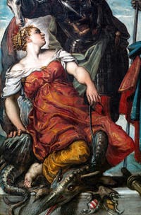 Tintoretto: Der heilige Ludwig, der heilige Georg und die heilige Prinzessin Margareta von Antiochia, in den Accademia-Galerien in Venedig, Italien