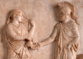 Aphrodite und Ares, Votivrelief im Archäologischen Museum von Venedig in Italien