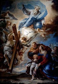 Luca Giordano, Die Heilige Familie betrachtet die Symbole der Passion, Museum Capodimonte in Neapel, Italien