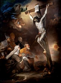 Luca Giordano, Die Schutzheiligen von Neapel verehren das Kruzifix, Museum Capodimonte in Neapel, Italien