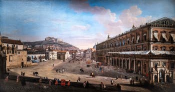 Gaspar Adriaensz Van Wittel, genannt Vanvitelli, Blick auf Neapel mit dem Königspalast, dem Largo di Palazzo und der Galleria d’Italia Zevallos in Neapel, Italien