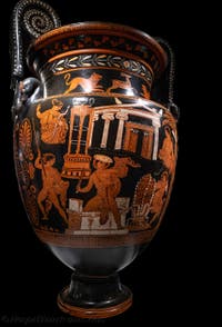 Krater mit Voluten, Der Mord an Neoptolemus in Delphi, Galleria d’Italia Zevallos in Neapel, Italien
