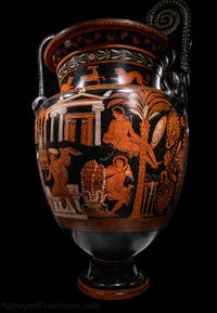 Krater mit Voluten, Der Mord an Neoptolemus in Delphi, Galleria d’Italia Zevallos in Neapel, Italien