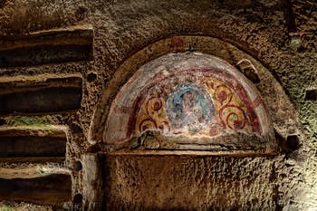 Fresko von Heleunisius, Katakomben von San Gennaro in Neapel, Italien
