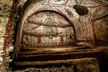 Pfauenfresko, Katakomben von San Gennaro in Neapel, Italien