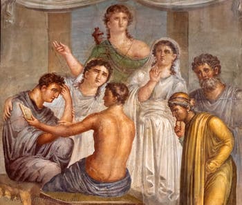 Fresko Das Orakel prophezeit den Tod von Admetos, Herculaneum, Basilika, Archäologisches Museum Neapel