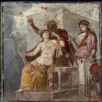 Alter Satyr und Hermaphroditos, Pompeji, Casa di Epidio Sabino, Erotisches Kabinett, Archäologisches Museum Neapel