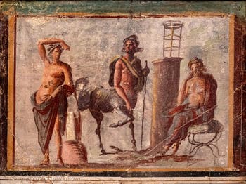 Fresko Apollon, Cheiron und Asklepios, Pompeji, Insula Occidentalis, Archäologisches Museum Neapel