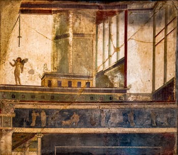 Architekturwandbild mit dionysischen Motiven, Pompeji, Archäologisches Museum von Neapel