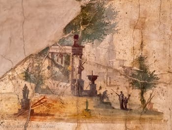 Wandgemälde mit Landschaft und Sakralbauten, Boscoreale, Villa des Agrippa Postumo, Archäologisches Museum von Neapel