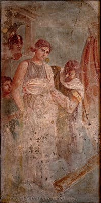 Fresko Der Abzug von Chryseis oder Die Entführung der Helena, Pompeji, Casa del Poeta Tragico, Archäologisches Museum Neapel