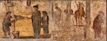 Fresko Frauen und ein Bettler, Pompeji, Praedia di Giulia Felice, Archäologisches Museum Neapel