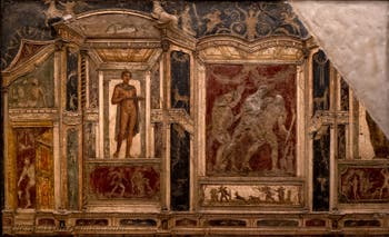Wandgemälde mit Darstellungen von Dyonisos, Satyrn und Nymphen, Pompeji, Casa di Meleagro, Archäologisches Museum von Neapel
