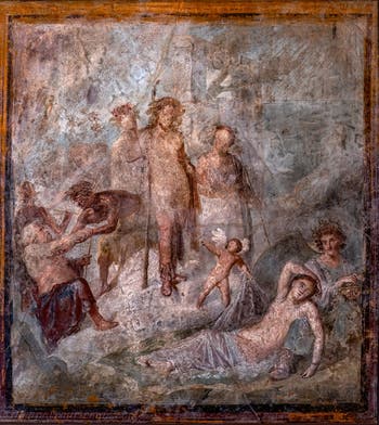 Fresko Erleuchtung von Dionysos mit Ariadne, Pompeji, Casa Capitelli Colorati, Archäologisches Museum Neapel