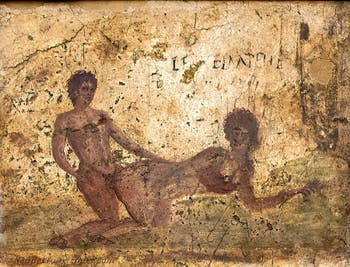 Szene, die einen Geschlechtsakt darstellt, Pompeji, bordell, Archäologisches Museum Neapel