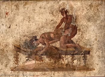 Szene, die einen Geschlechtsakt darstellt, Pompeji, bordell, Archäologisches Museum Neapel