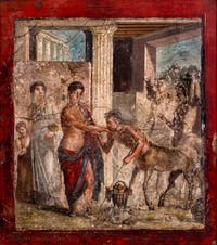 Wandgemälde Eurytions Hommage an Peirithoos, Pompeji, Casa di Gavius Rufus, Archäologisches Museum von Neapel