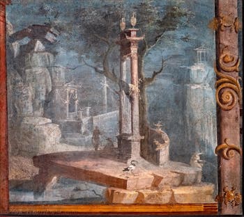 Wandgemälde Die Heilige Pforte, Tempel und Ibisse, Pompeji, Isis-Tempel, Archäologisches Museum von Neapel