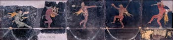 Wandgemälde Tanzende Satyrn, Pompeji, Villa di Cicerone, Archäologisches Museum von Neapel