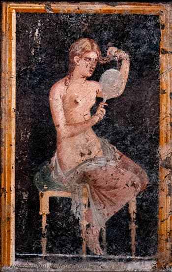 Fresko Mädchen vor dem Spiegel beim Frisieren, Stabiae, Villa di Ariadne, Archäologisches Museum Neapel