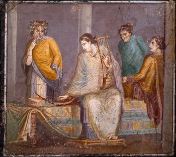 Fresko Musikerin und Schauspielerin, Pompeji, Archäologisches Museum Neapel