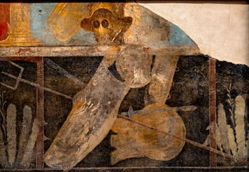 Fresko Waffen der Gladiatoren, Pompeji, Caserna dei Gladiatori, Archäologisches Museum Neapel