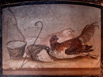 Fresko Huhn, Henne und Körbe, Pompeji, Archäologisches Museum Neapel