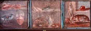 Fresko Stillleben, Der Tisch der Römer, Herculaneum, Casa dei Cervi, Archäologisches Museum Neapel