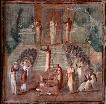 Fresko Kult des heiligen Wassers, Herculaneum, Archäologisches Museum von Neapel