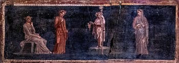 Fresko Prédelle, Dionysische Initiation, Obszöner Bacchus, Herculaneum, Archäologisches Museum Neapel