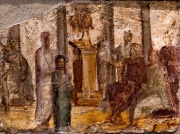 Fresko Junges Mädchen vor den Richtern, Pompeji, Praedia di Giulia Felice, Archäologisches Museum Neapel