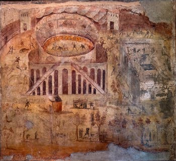 Fresko Blutige Schlägerei im Amphitheater, Pompeji, Casa della Rissa nell'Anfiteatro, Archäologisches Museum Neapel