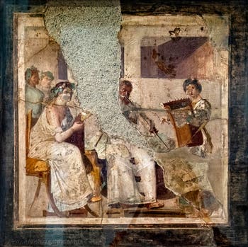 Fresko Konzert, Herculaneum, Palestra, Insula Orientalis, Archäologisches Museum Neapel