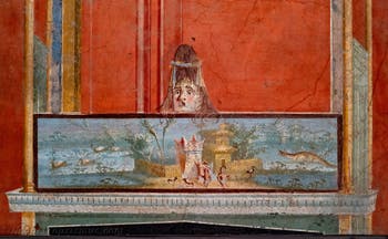 Wandgemälde Landschaft am Nil, Pompeji, Isis-Tempel, Portikus, Archäologisches Museum von Neapel