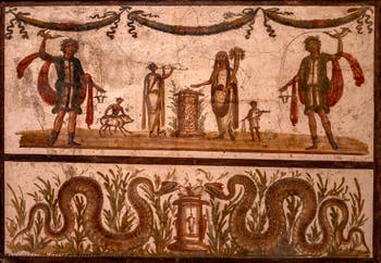 Fresko Laren-Götter und Schlangen, Pompeji, Archäologisches Museum Neapel