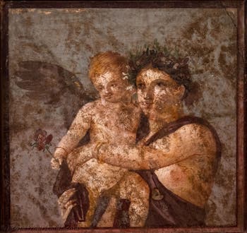 Fresko Mänade mit Amor, Pompeji, Casa Cecilius Lucundus, Archäologisches Museum Neapel