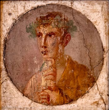 Fresko Junger Dichter mit Papyrusrolle, Pompeji, Insula Occidentalensis VI, Archäologisches Museum Neapel