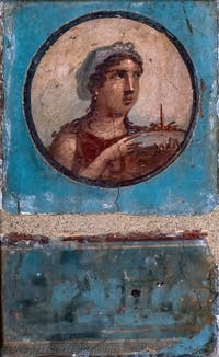 Fresko Medaillon und Landschaft, Herculaneum, Archäologisches Museum Neapel