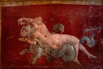 Fresko Nereide auf einem Panther, Stabiae, Villa di Ariadne, Archäologisches Museum Neapel