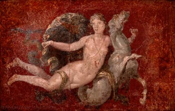 Fresko Nereide auf einem Seepferdchen, Stabiae, Villa di Ariadne, Archäologisches Museum Neapel