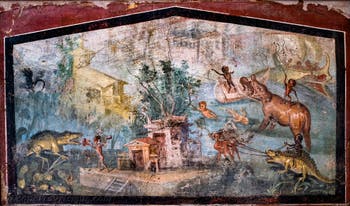 Fresko Nilszene mit Pygmäen, Pompeji, Casa del Medico, Archäologisches Museum Neapel