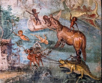 Fresko Nilszene mit Pygmäen, Pompeji, Casa del Medico, Archäologisches Museum Neapel