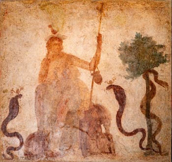 Fresko Osiris Serapis auf dem Thron, Pompeji, Tempio di Iside, Archäologisches Museum Neapel