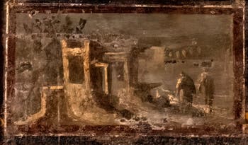 Wandgemälde mit ägyptischer Architekturlandschaft, Herculaneum, Archäologisches Museum von Neapel